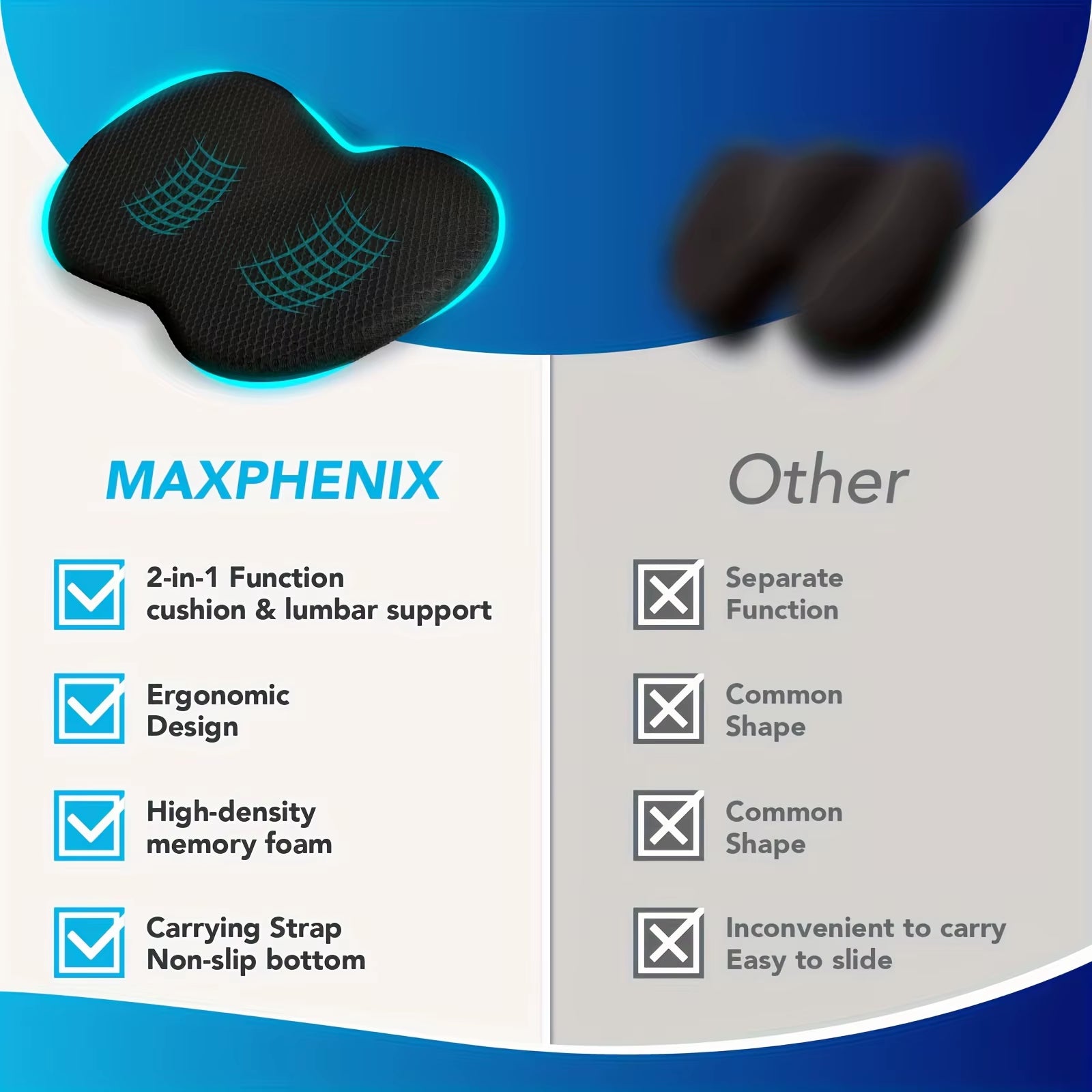 1PC Car Seat Cushion, Multi-Use Memory Foam Car Lower Back Support Pad for Driver Lumbar Support Pillow for Car Back Pain Relief