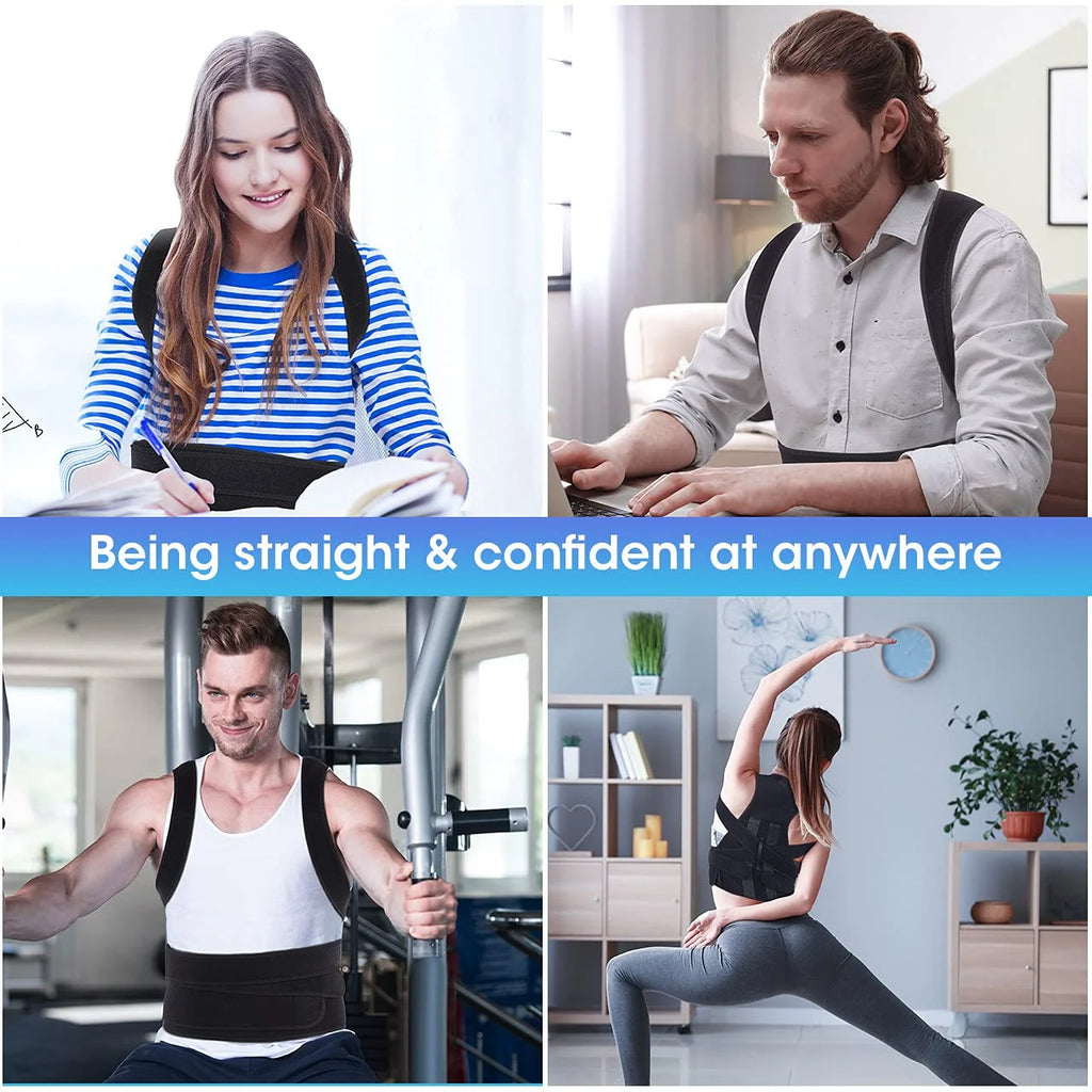 Posture Corrector Upper and Lower Back Support Belt Unisex Compression, Black