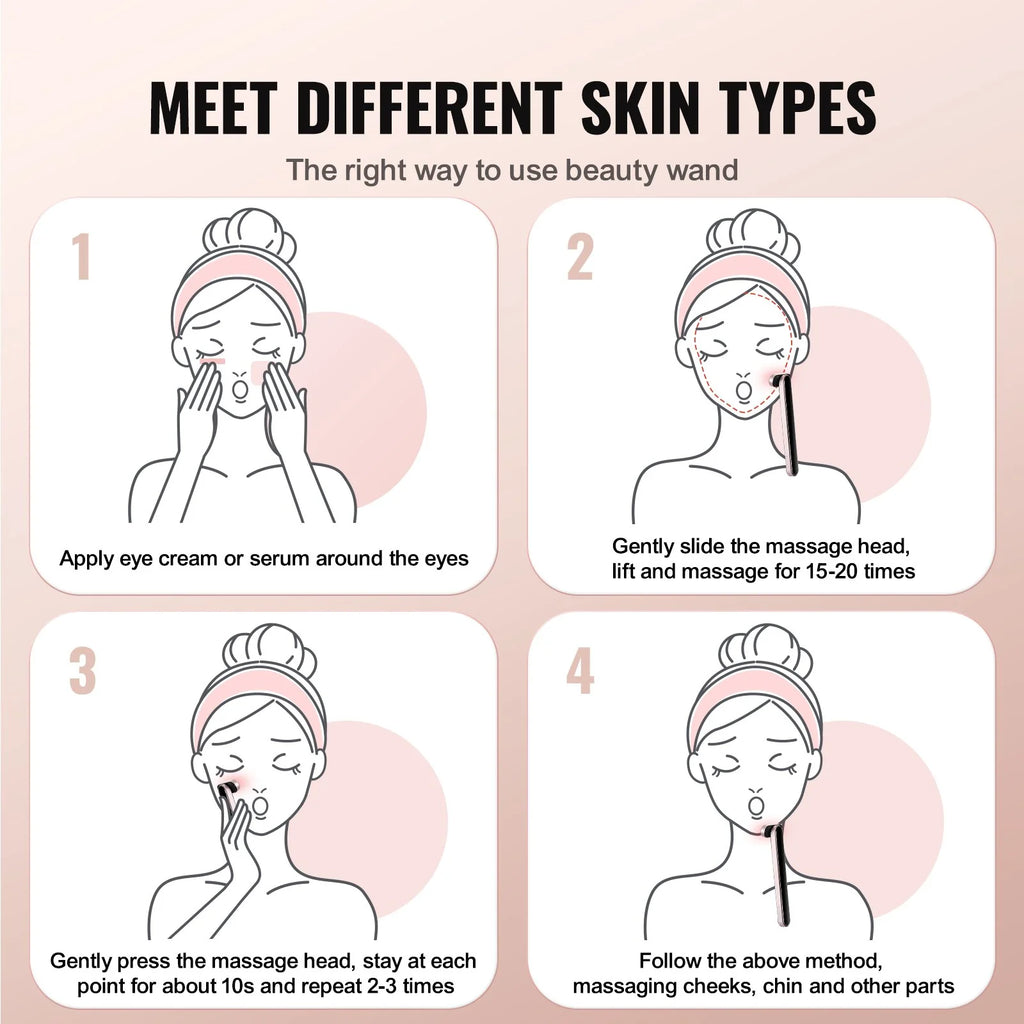 VEVOR Red Light Therapy Wand for Face and Neck, 3-In-1 LED Facial Wand Red Light Therapy Device with Heating Therapy| Vibrating Facial Massage, Portable LED Beauty Wand