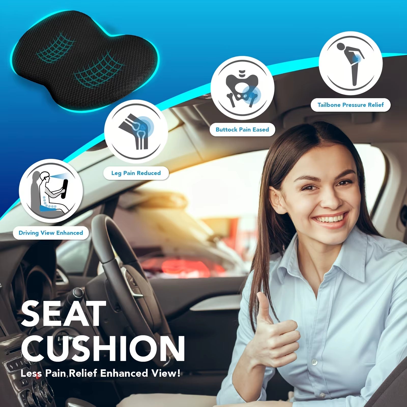 1PC Car Seat Cushion, Multi-Use Memory Foam Car Lower Back Support Pad for Driver Lumbar Support Pillow for Car Back Pain Relief