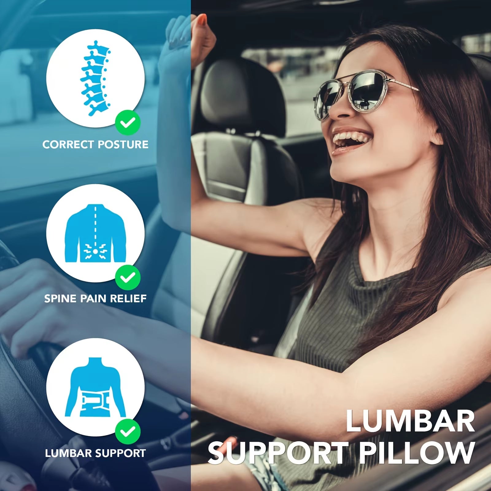 1PC Car Seat Cushion, Multi-Use Memory Foam Car Lower Back Support Pad for Driver Lumbar Support Pillow for Car Back Pain Relief