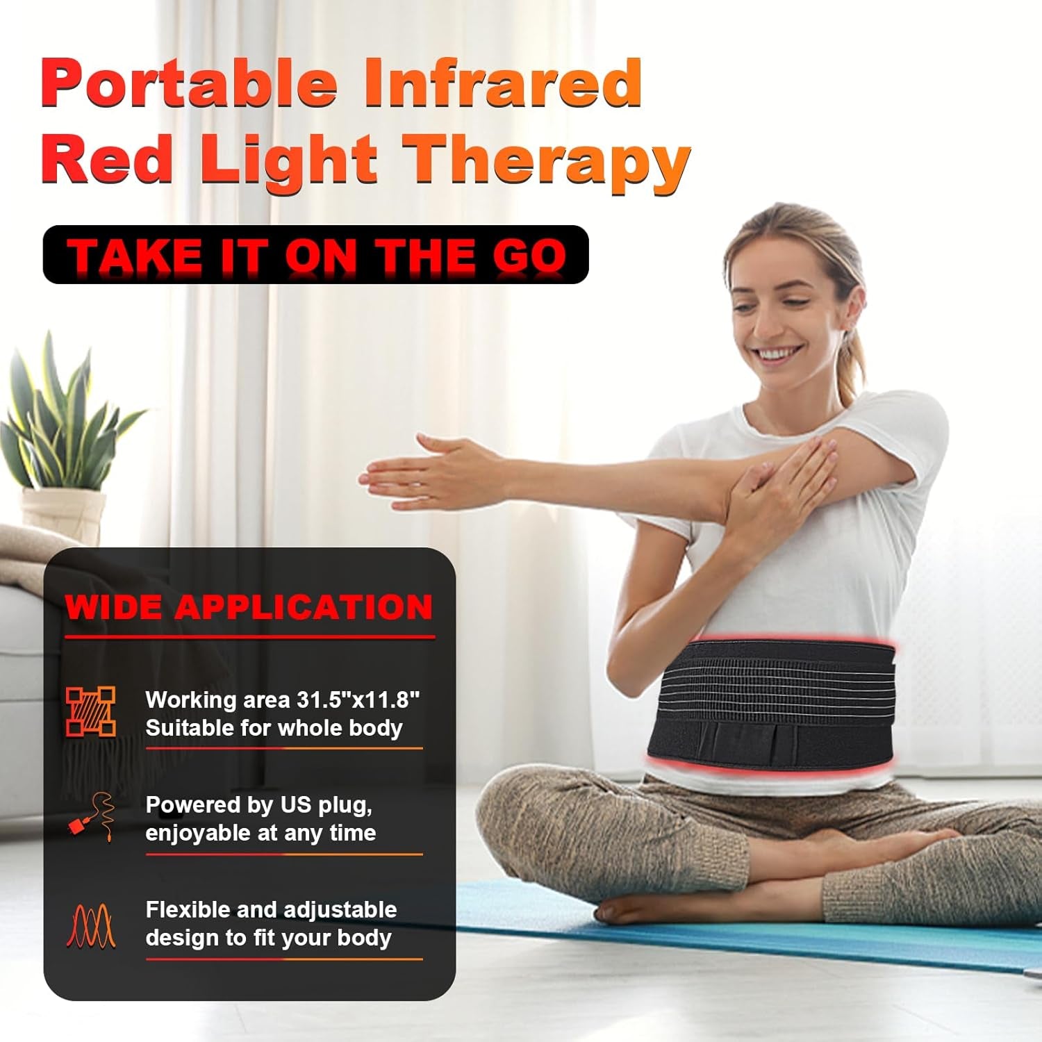 Red Light Therapy for Body,Relieve Body Pain and Muscle Fatigue,Retractable Red Light Therapy Belt, Portable Infrared Light Therapy Device at Home