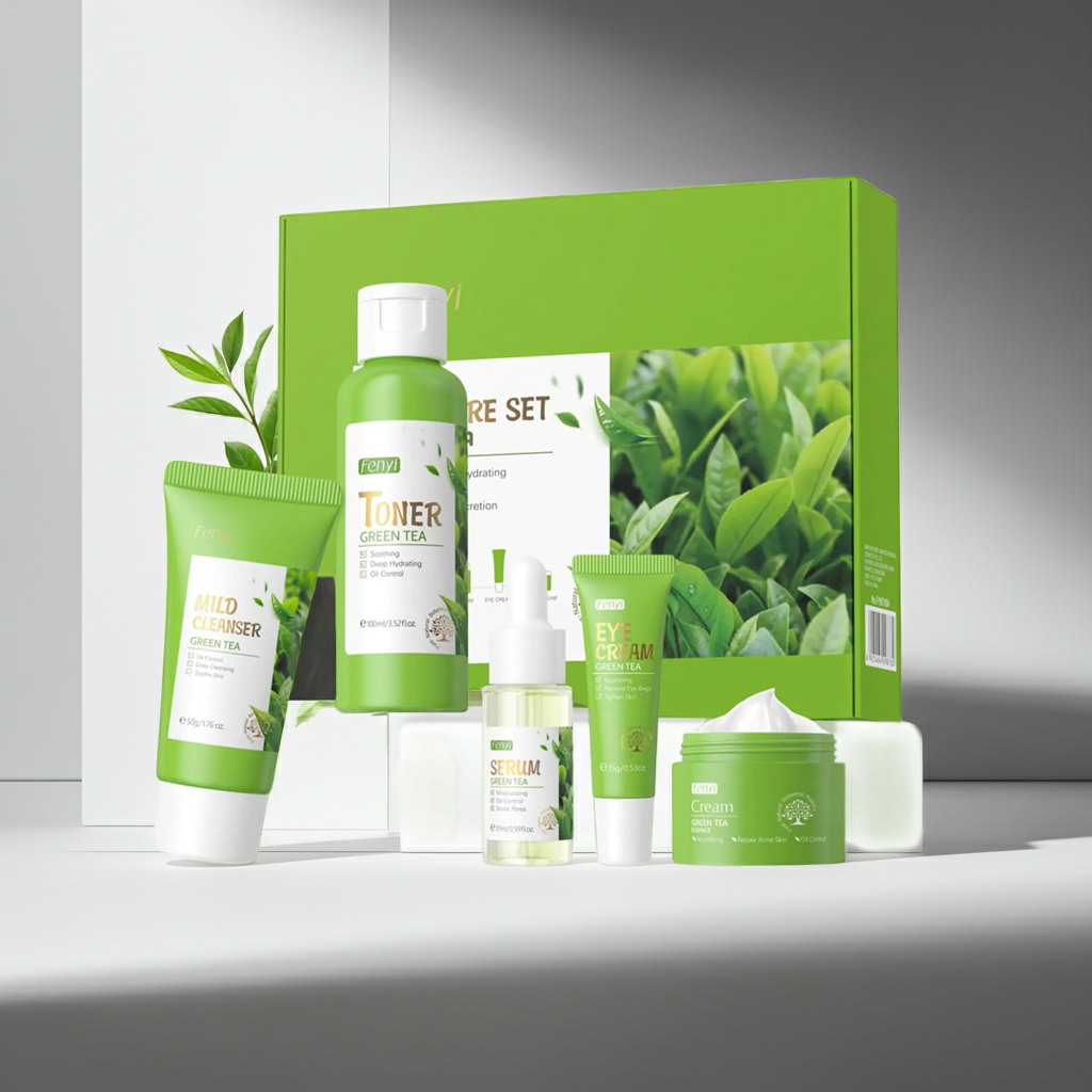 Green Tea Skincare Set 5 Pcs Set with Cleanser Face Serum Face Cream Eye Cream Toner  Skincare Kits For Teen Girls Hydrating Facial Kit For Women