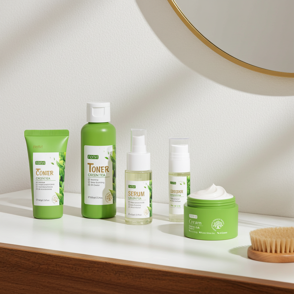 Green Tea Skincare Set 5 Pcs Set with Cleanser Face Serum Face Cream Eye Cream Toner  Skincare Kits For Teen Girls Hydrating Facial Kit For Women