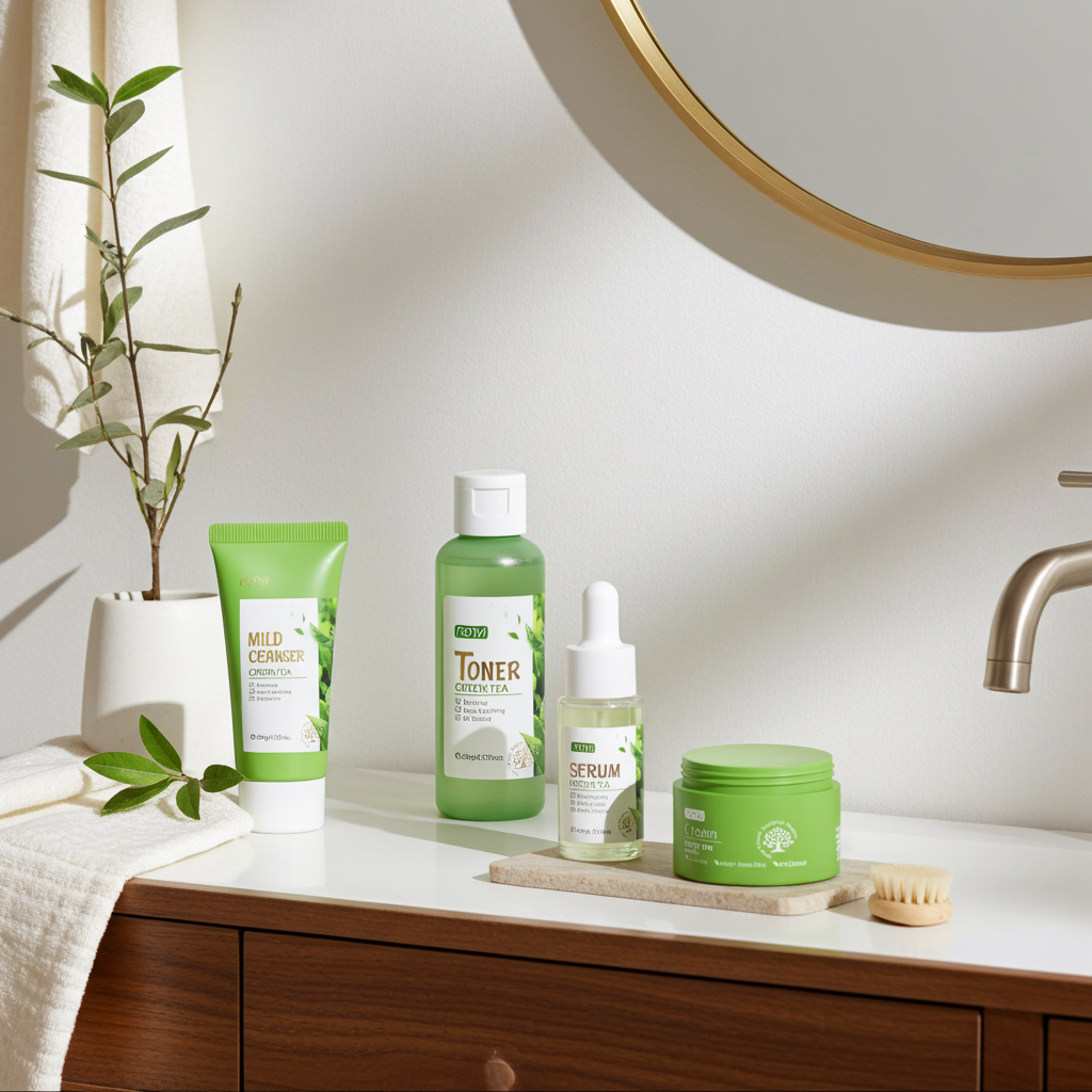 Green Tea Skincare Set 5 Pcs Set with Cleanser Face Serum Face Cream Eye Cream Toner  Skincare Kits For Teen Girls Hydrating Facial Kit For Women