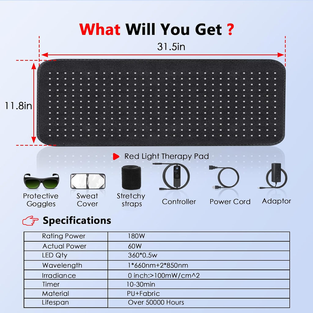 Red Light Therapy Mat for Body - 360 Leds Large Red & Infrared Light Therapy Pad Blanket with Infrared Light 850Nm & 660Nm for Full Body Waist Shoulder Muscle