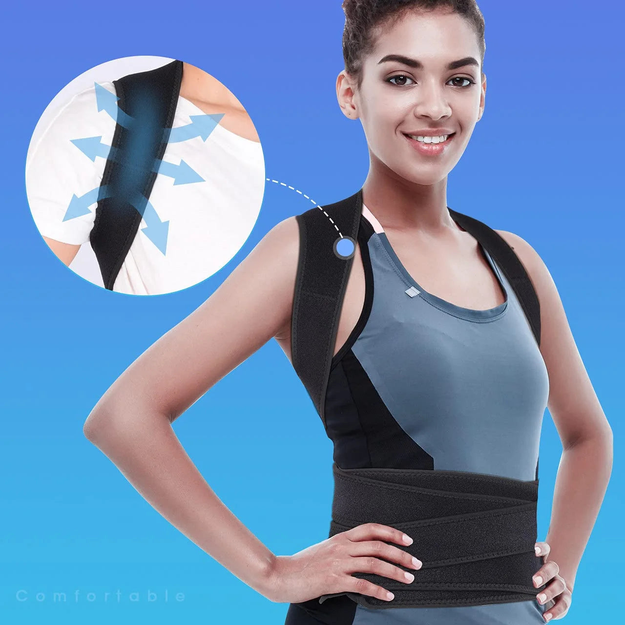 Posture Corrector Upper and Lower Back Support Belt Unisex Compression, Black