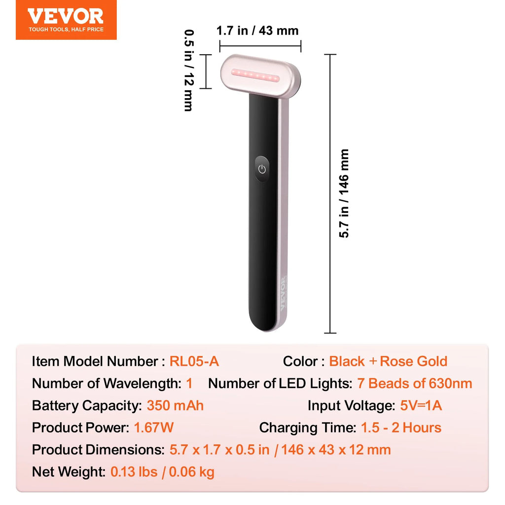 VEVOR Red Light Therapy Wand for Face and Neck, 3-In-1 LED Facial Wand Red Light Therapy Device with Heating Therapy| Vibrating Facial Massage, Portable LED Beauty Wand