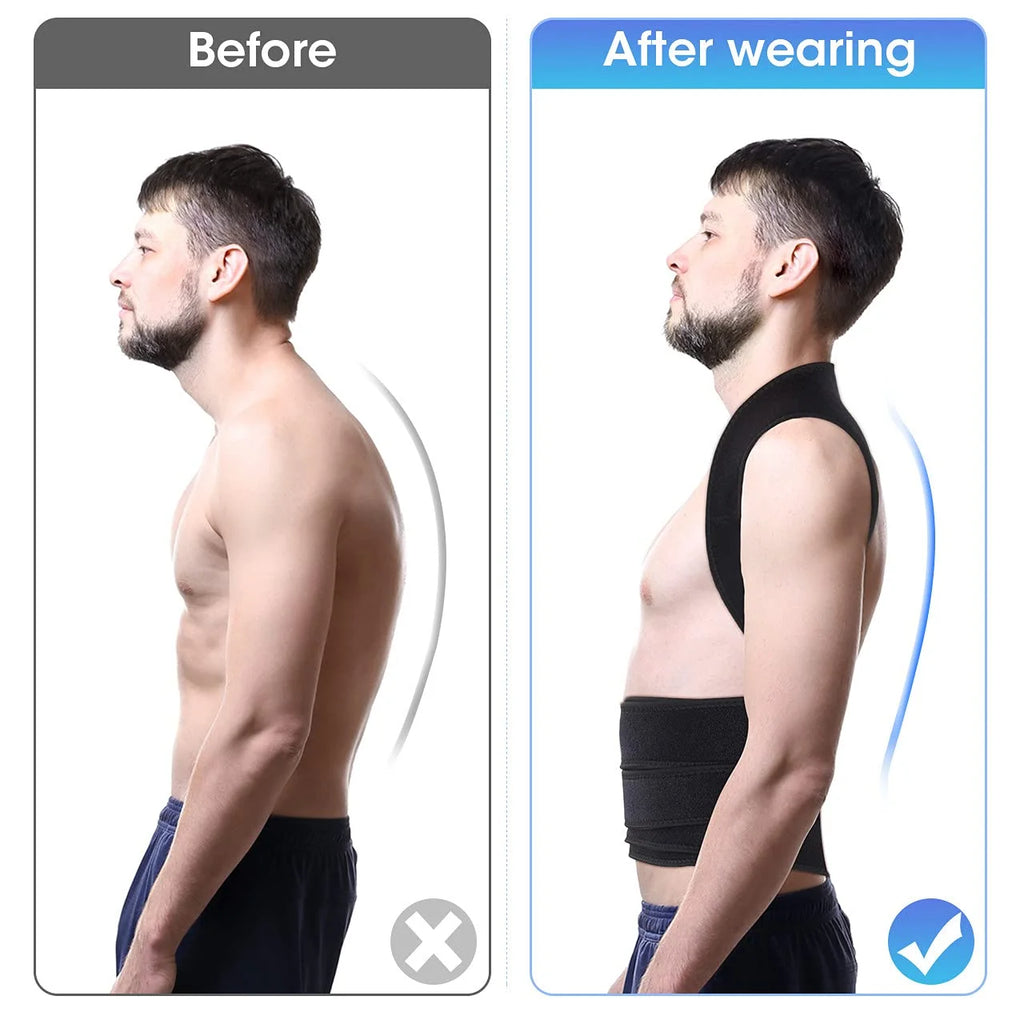 Posture Corrector Upper and Lower Back Support Belt Unisex Compression, Black