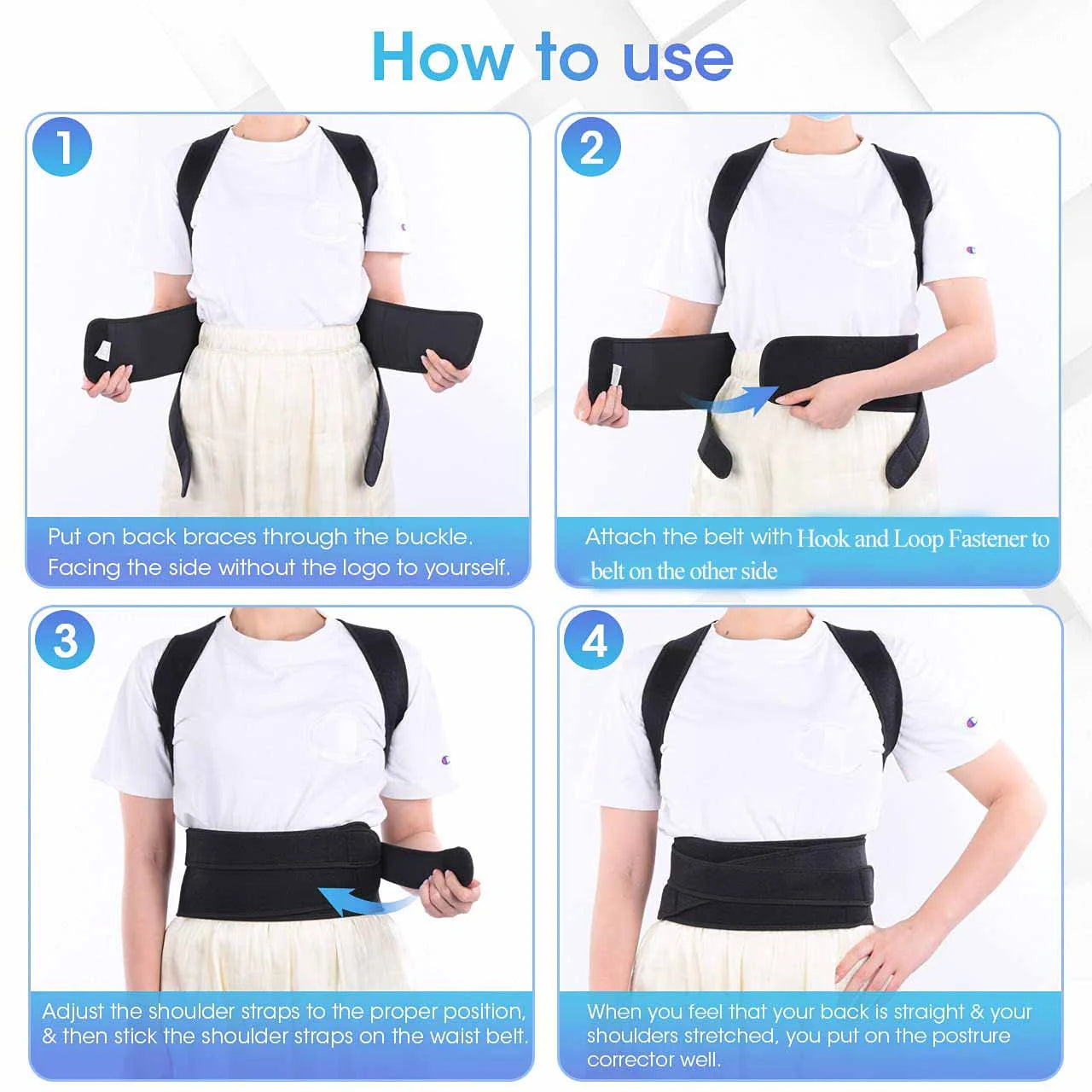 Posture Corrector Upper and Lower Back Support Belt Unisex Compression, Black